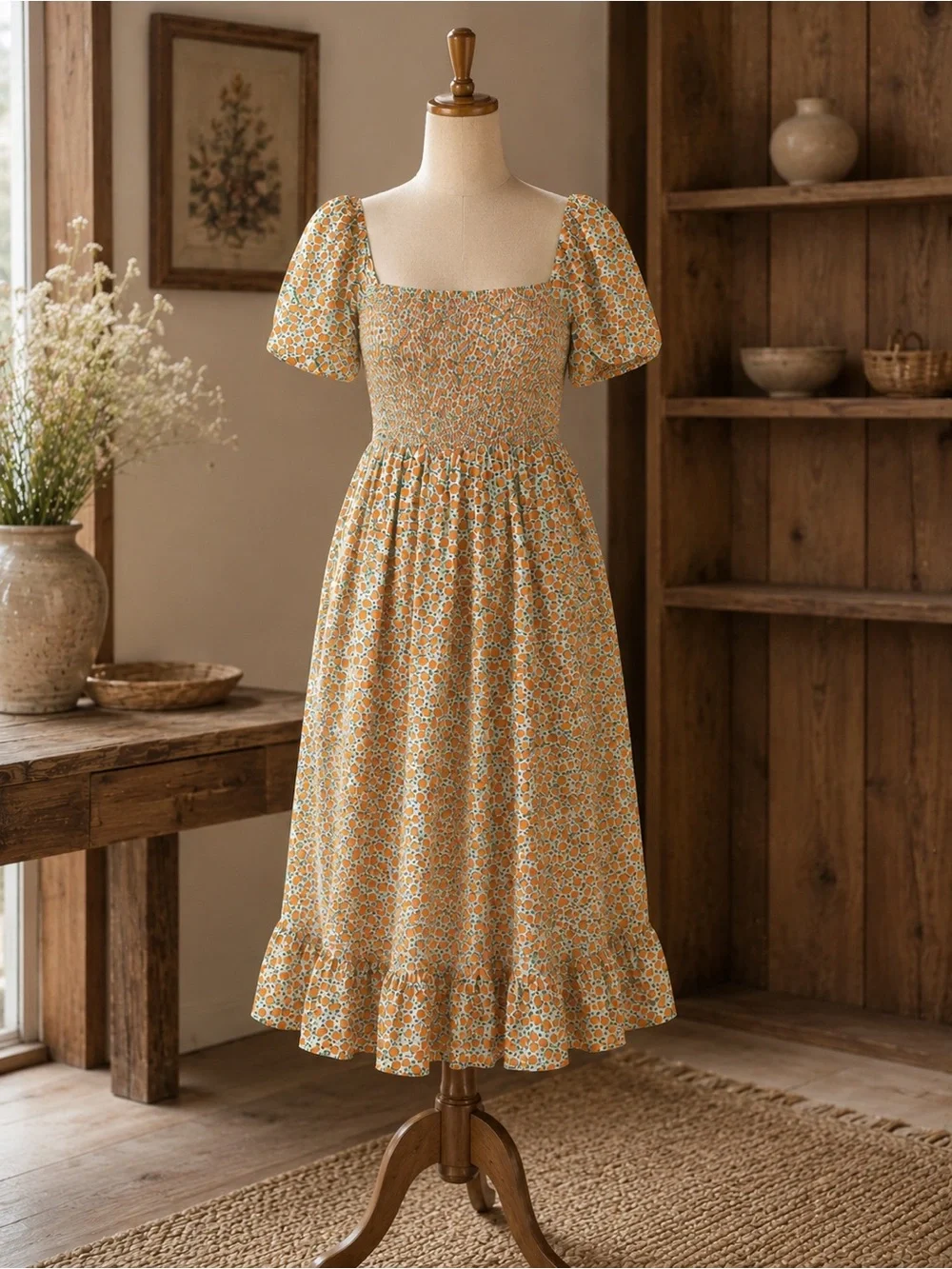 J. Crew Cottagecore Milkmaid Coquette Floral Smocked Midi Dress